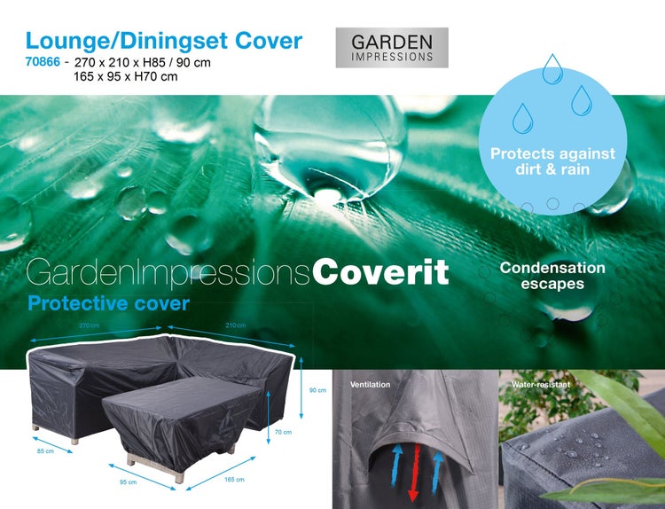 Garden Impressions Logo, Coverit Schutzhülle für Lounge- und Essgruppen, wasserabweisend, atmungsaktiv, Schutz vor Schmutz und Regen, mit Belüftung.