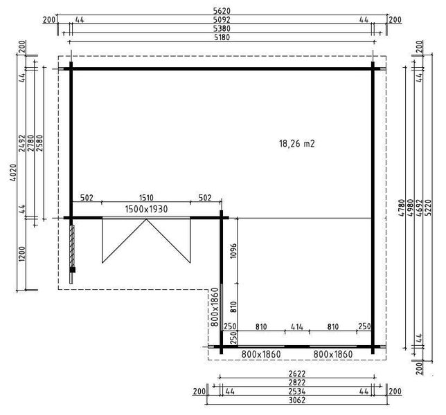 Alpholz Gartenhaus Orkus-44 Plus Gartenhaus aus Holz, Holzhaus mit 44 mm Wandstärke inklusive Terrasse, Blockbohlenhaus mit Montagematerial, Naturbelassen 5,4x5m
