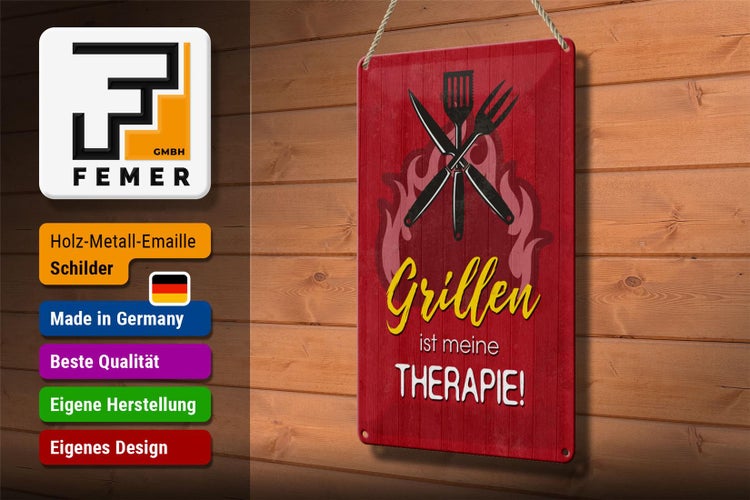 Blechschild Spruch 20x30cm Grillen ist meine Therapie