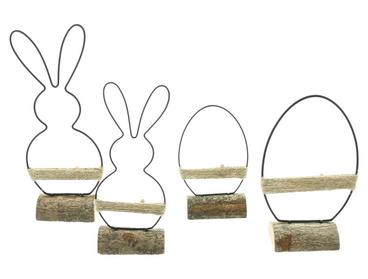 FRANK FLECHTWAREN | Osterdeko Modern, 4er Set, METALL, HOLZ, JUTE, 8,5 x 4 x 13,5 cm, 11 x 4,8 x 17 cm, 7,5 x 4 x 18 cm, 10,5 x 5 x 22,5 cm