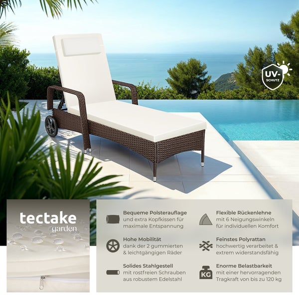 Rattan Sonnenliege tectake  200 x 70 x 33 cm widerstandsfähig braun gemischt
