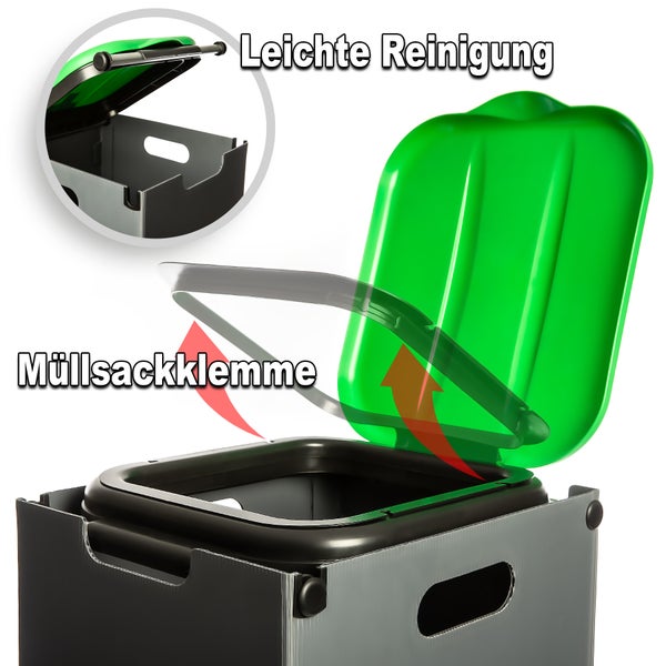 BigDean Müllsackständer Grün 80L mit Sichtschutz - passend für den Gelben Sack + andere Müllsäcke - Müllsackhalter Mülleimer Müllbeutelständer - Feucht abwischbar - Made in Europe