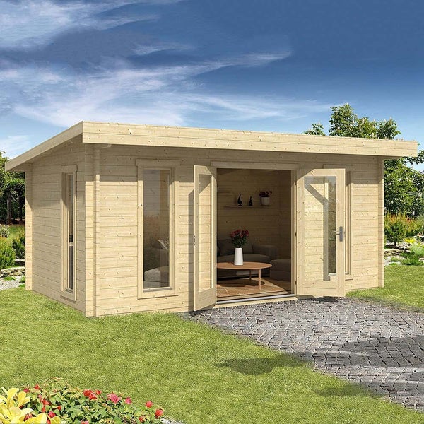 Alpholz Gartenhaus Sundsvall Gartenhaus aus Holz in natur, Holzhaus mit 44 mm Wandstärke FSC zertifiziert, Blockbohlenhaus mit Montagematerial imprägniert 5,8x3,7m