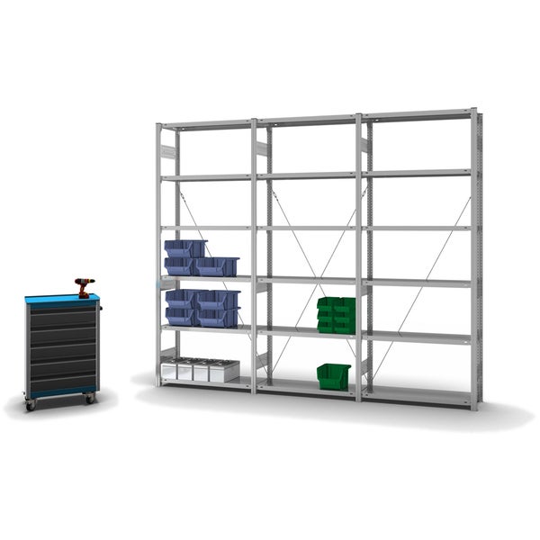 PROREGAL Fachbodenregal Stecksystem T-Profil Medium-Duty Grundregal HxBxT 250 x 100 x 30 cm 6 Ebenen Fachlast 220 kg Einseitig Nutzbar Verzinkt