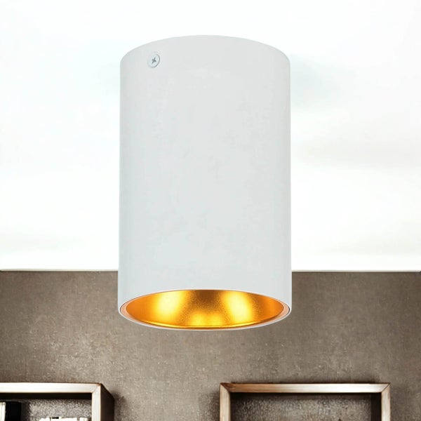 Zylinderförmige Deckenleuchte mit Metalleinfassung