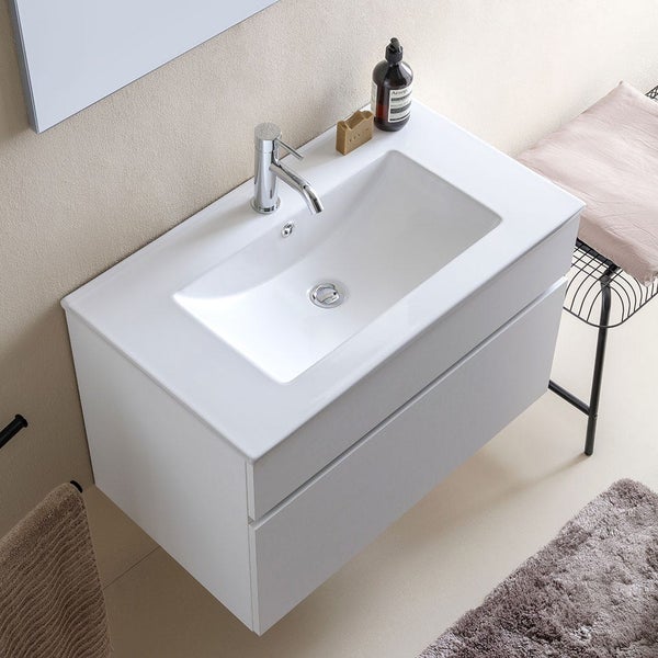 Badezimmermöbel-Set in Weiß mit Holzoptik, 80 x 46 cm  | Sole