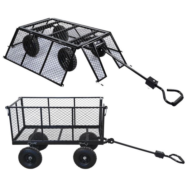 BERLINLODGE Bollerwagen All Black 205L | HxBxT 96x53x105cm | Traglast 550kg | Schwarz | Gartenwagen Transportwagen Gartenkarre Handwagen