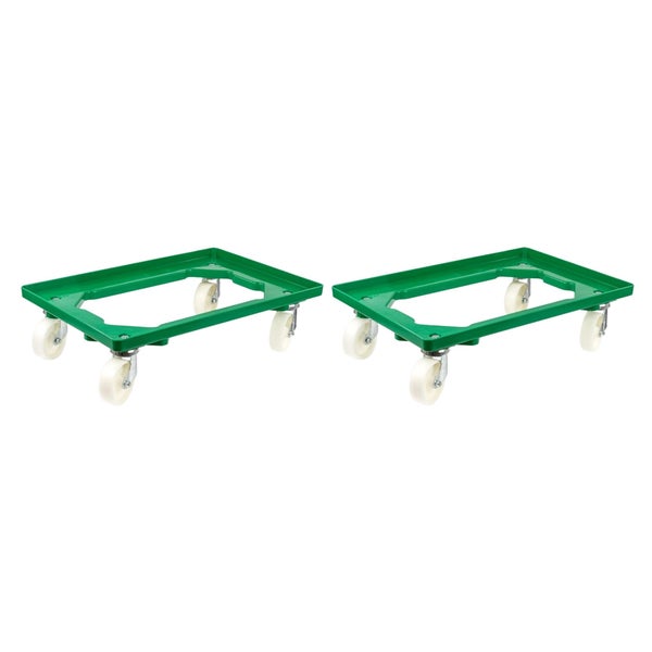 PROREGAL SparSet 2x Transportroller für Euroboxen 60 x 40 cm mit Kunststoffräder Grün Offenes Deck 4 Lenkrollen Traglast 300 kg