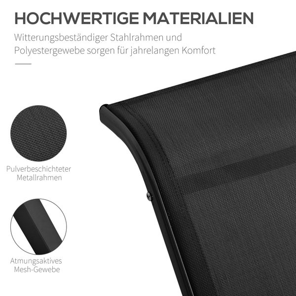 Outsunny 3-tlg. Gartenliege mit 2 Sonnenliegen, 1 Beistelltisch, 59L x 169B x 66H cm, Metall, Mesh, Schwarz