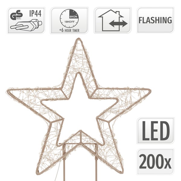 LED-Weihnachtsstern als Gartenstecker mit zweihundert Leuchtdioden fuer den Innen- und Aussenbereich mit Zeitschaltuhr und Blinkfunktion