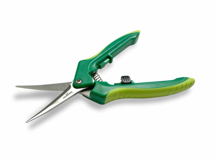 Romberg Ernteschere Curved – Hochqualitative Edelstahl-Klingen, Ergonomische Griffe, Federmechanismus & Sicherheitsverschluss, Ideal für Hobbygärtner