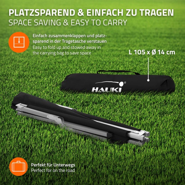 Hauki Campingbett klappbar, Schwarz, 210x83x46 cm, XL Feldbett mit Tragetasche, Seitentasche, Metallrohr, Belastbarkeit bis 150kg, Gästebett tragbar, Outdoor, Campingliege stabil, Klappbett für Reisen