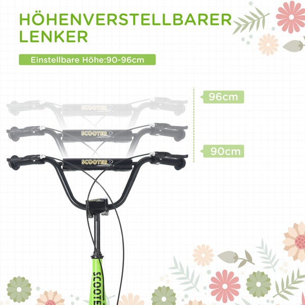 HOMCOM Kinderroller, 139L x 58B x 90-96H cm, Stahl, Aluminium, Gummi, Grün