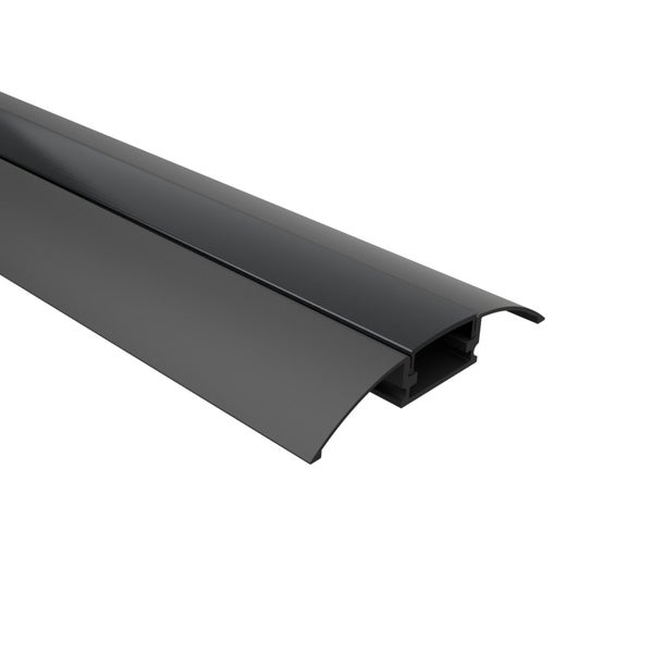 TIVENDIS Led Alu Profil 2 m KK mit Zubehör für Strip / Streifen bis 12 mm breit | Abdeckung schwarz  |  Einabu Aufputz Sockelleiste Fußleiste Bodenleiste eloxiert