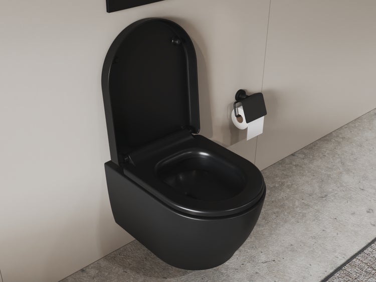 Aqua Bagno Cocon 2.0 Hänge-WC – Schwarz matt, spülrandlos & kompakt (49 cm)