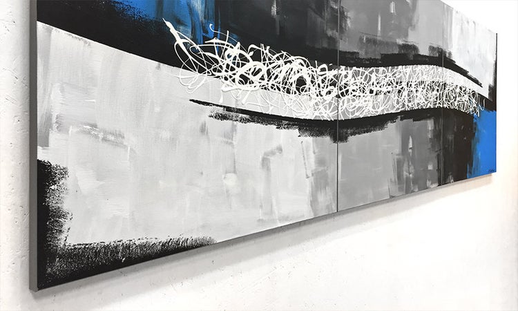 Das Leinwandbild -Light Wave- 240x80x2 cm handgemaltes Unikat