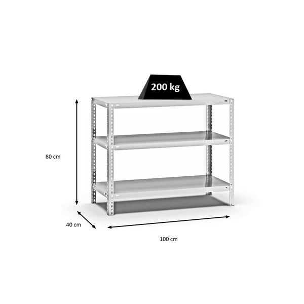 PROREGAL Fachbodenregal Schraubsystem Medium-Duty Grundregal HxBxT 80 x 100 x 40 cm 3 Ebenen Fachlast 200 kg Beidseitig Nutzbar Lichtgrau