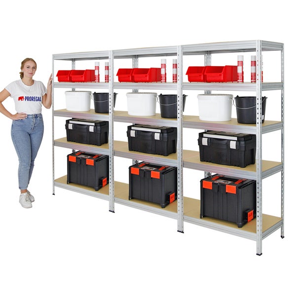 PROREGAL Mega Deal 3x Schwerlastregal Rivet HxBxT 180 x 90 x 45 cm Fachlast 250 kg Verzinkt