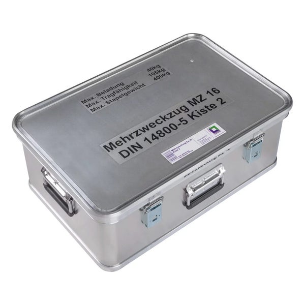 MUNK Rettungstechnik Aluminium Kasten 600x400x220mm mit Deckel, Beschriftung Mehrzweckzug MZ 16 Kasten 2