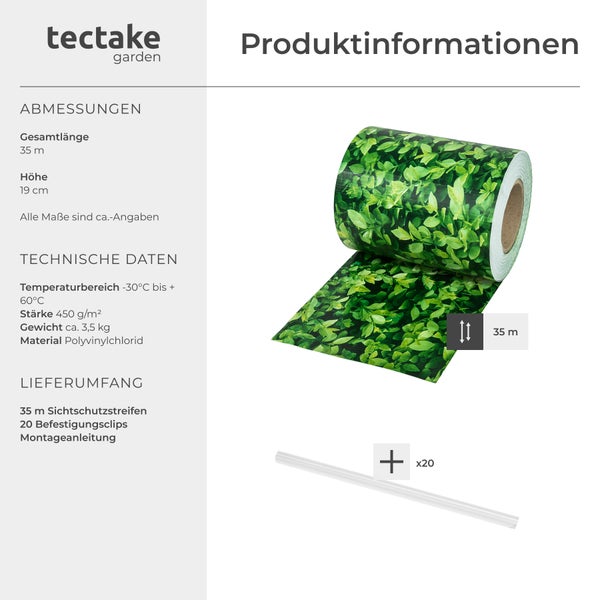 Sichtschutzstreifen tectake  leichte Montage, inklusive Befestigungsclips für Einzelstab- und Doppelstabmatten-Zäune grünes Laub