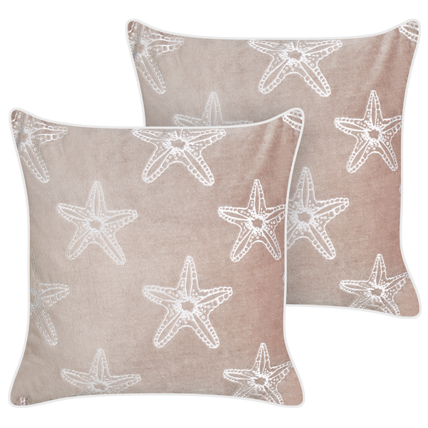 Dekokissen 2er Set CERAMIUM Samtstoff 45 x 45 cm Pastellrosa Blumenmuster