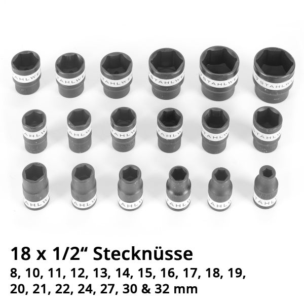 STAHLWERK Steckschlüssel-Satz 24-teiliger Knarrenkasten mit 1/2 Umschaltknarre