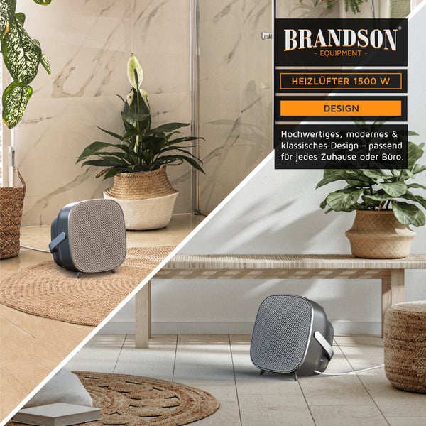 Brandson Heizlüfter 1500W, Keramik-Heizlüfter, energiesparend, leise, Überhitzungsschutz, Automatische Abschaltung, Umkippschutz, 2 Heizstufen