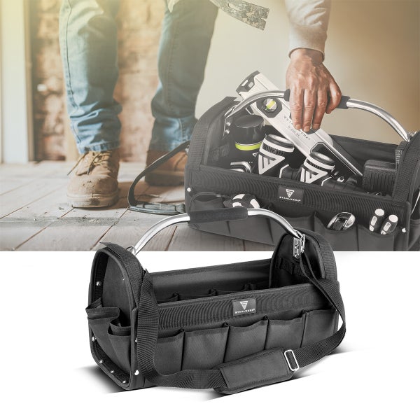 Werkzeugtasche mit Tragegriff und mehreren Fächern für Werkzeug