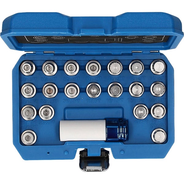 Steckschlüsseleinsatz Set mit verschiedenen Größen in blauer Box