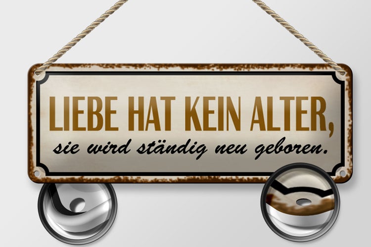 Blechschild Spruch 27x10cm Liebe hat kein Alter sie wird Dekoration
