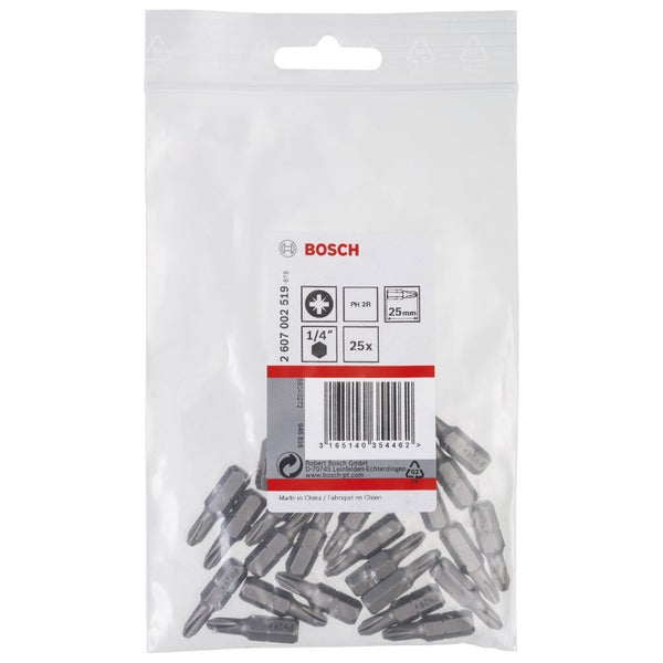 Bosch Logo. 25er Packung PH2R Schrauberbits, 25 mm, 1/4 Zoll