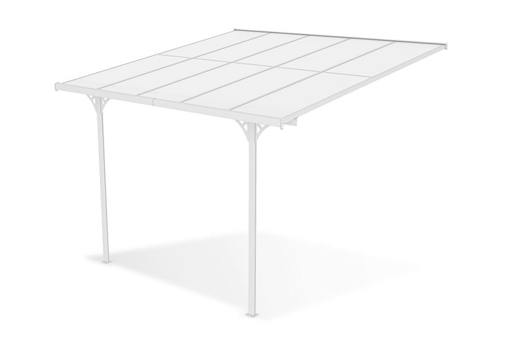 Terrassenüberdachung garten alu Weiß KLEO - Höhe verstellbar 313x300x225/270 cm - mit Polycarbonat Dach Weiß halbtransparent 6mm Auch Pergola/Carport
