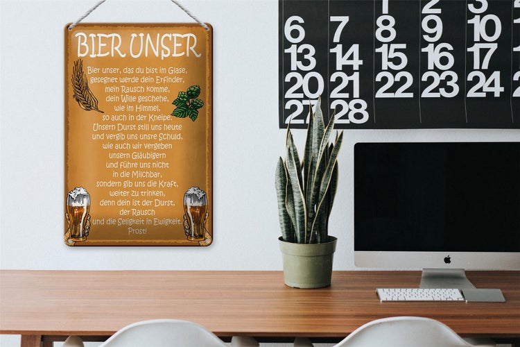 Blechschild Spruch 20x30cm Bier unser in Ewigkeit Prost
