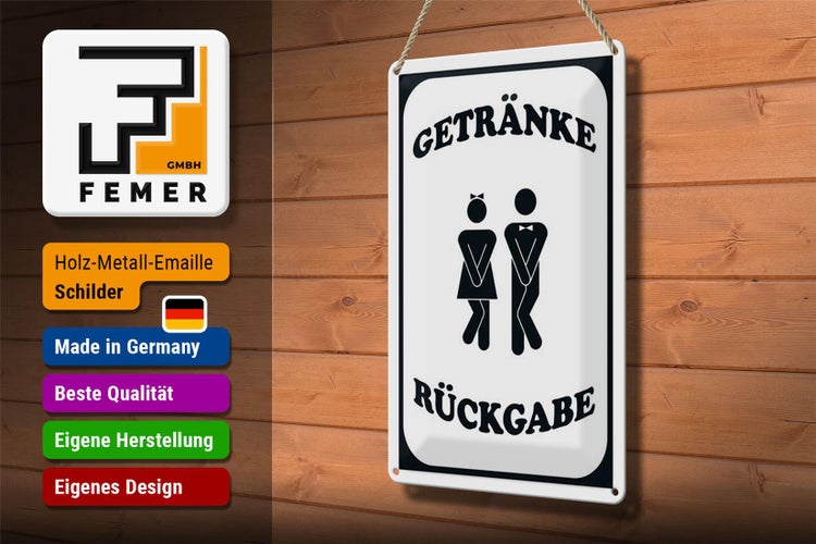 Blechschild Hinweis 20x30cm Getränke Rückgabe WC lustig