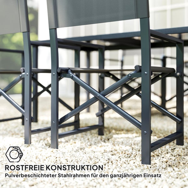 Outsunny Sitzgruppe 5-teilig Essgruppe Stahl für 4 Personen Esstisch mit 4 klappbar Stühlen Esszimmergruppe mit Glastisch Küchentisch-Set Balkonmöbel Gartenmöbel für Terrasse, Balkon Grau