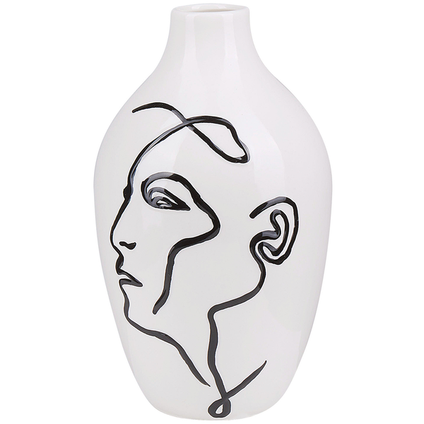 Weiße Vase mit Gesichtsmuster als Wohnaccessoire