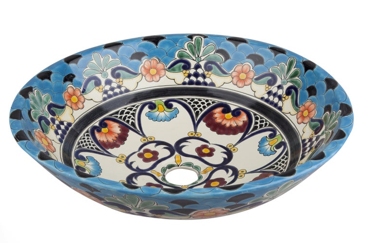 Waschbecken aus Keramik mit Blumenmuster
