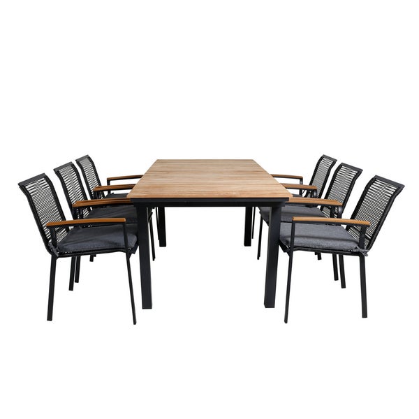 Mexico Gartenset Tisch 90x160/240cm und 6 Stühle Dallas schwarz, natur. 90 X 160 X 74 cm