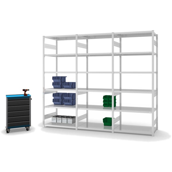 PROREGAL Fachbodenregal Stecksystem T-Profil Heavy-Duty Grundregal HxBxT 250 x 100 x 60 cm 6 Ebenen Fachlast 330 kg Beidseitig Nutzbar Lichtgrau