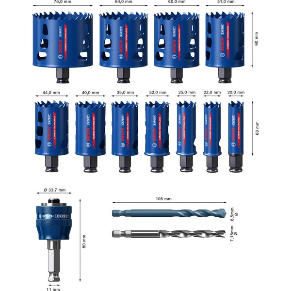 Bosch Expert Tough Material Lochsäge-Set 20/22/25/32/35/40/44/51/60/64/76 mm 14tlg. - 2608900447