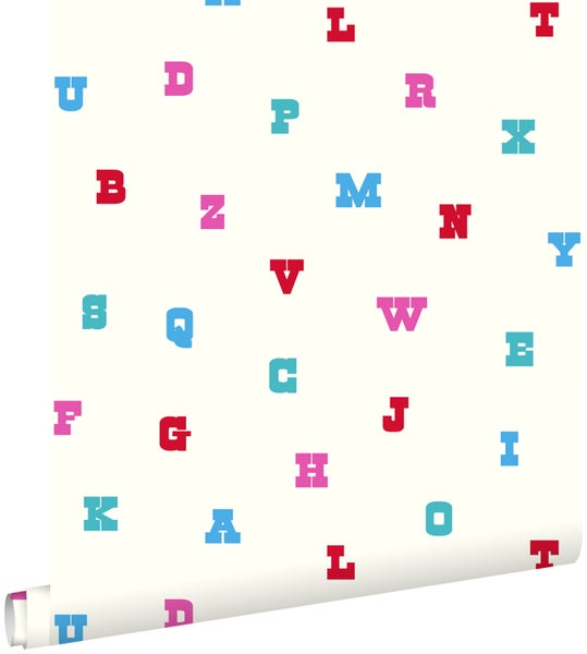 ESTAhome Tapete Alphabet Türkis und Rosa - 53 cm x 10.05 m - 137325