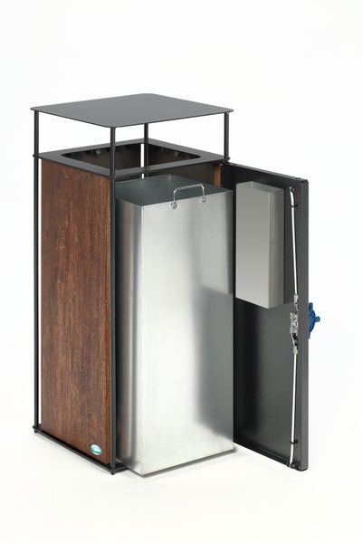 PROREGAL Robuster Kombiascher Mit Dach Und Einwurfrahmen 51 Liter HxBxT 90 x 40 x 40 cm Verzinkter Stahl Braun Anthrazit
