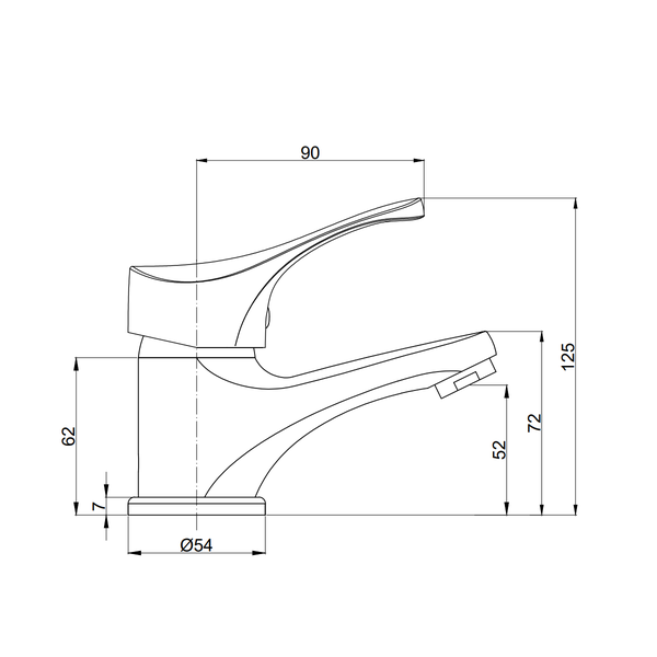 Technische Zeichnung einer Armatur mit Maßangaben