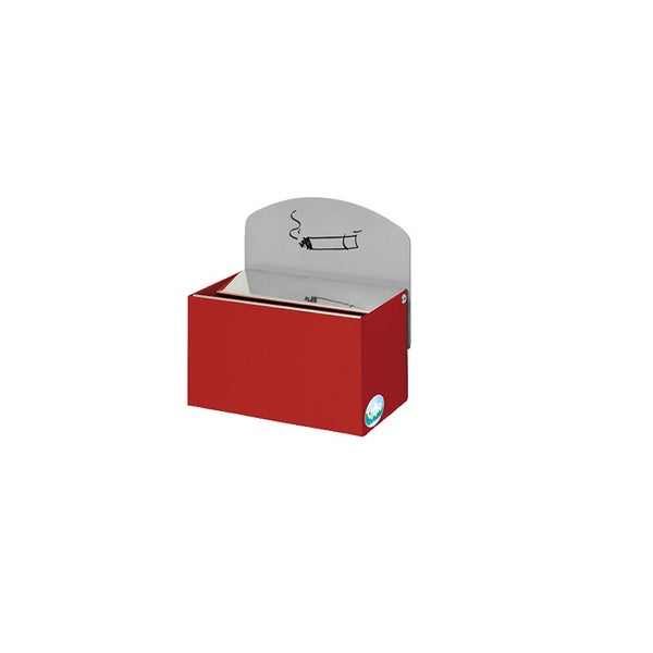 Roter Wandaschenbecher VAR aus Metall mit Zigarettensymbol.