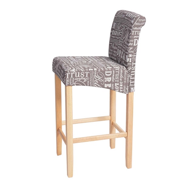 Barhocker mit bedrucktem Bezug und Holzbeinen