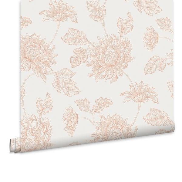 Tapete mit floralem Blumenmuster und linienförmigen Ornamenten
