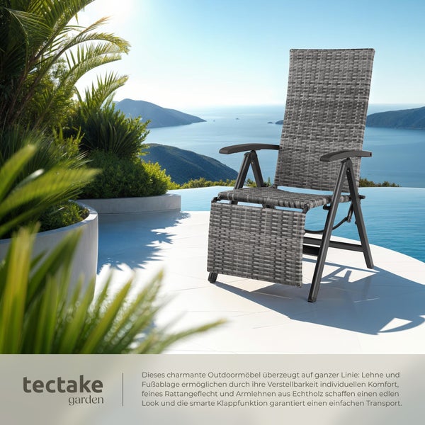 Rattanstuhl tectake Brisbane  58 x 77 x 113 cm mit Aluminiumgestell grau