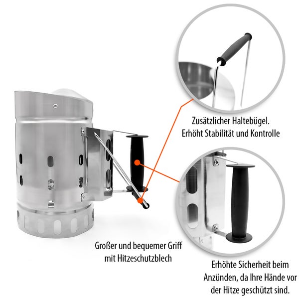 Grillkaminanzünder aus Metall mit Griff