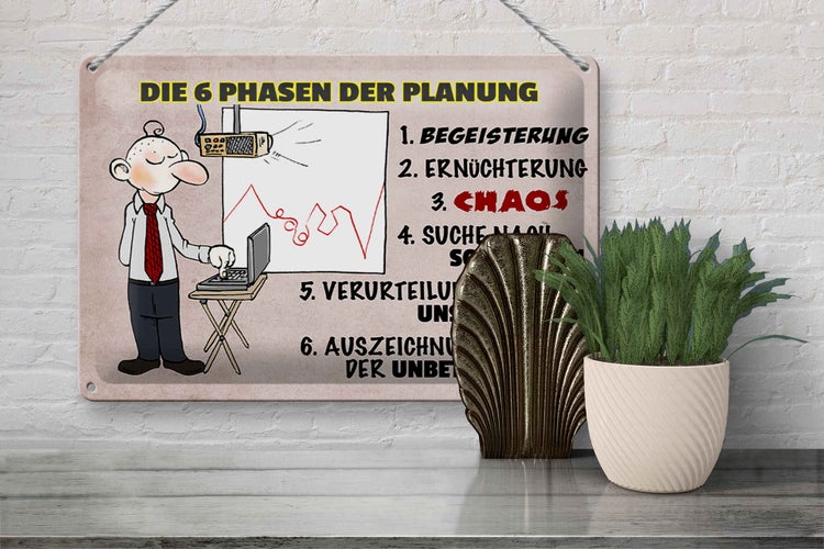 Blechschild Spruch 30x20cm 6 Phasen der Planung