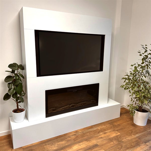 Glow Fire Fernsehwand mit Kamin 'Inside 106'| Cinewall mit Elektrokamin in weiss mit Heizung (1500 W) | HxBxT: 199x157x30 cm